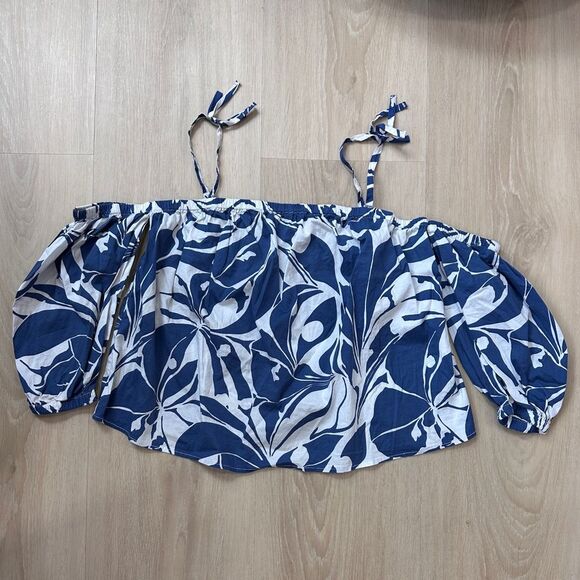 Milly Minis Off Shoulder Blouse Top Size 12 Blue - Picture 1 of 4